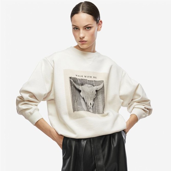 Anine Bing Tops - Anine Bing Medium Ramona Walk with Me Skull Sweatshirt White Ivory